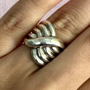 sterling silver vintage scalloped crossover ring size 5.5